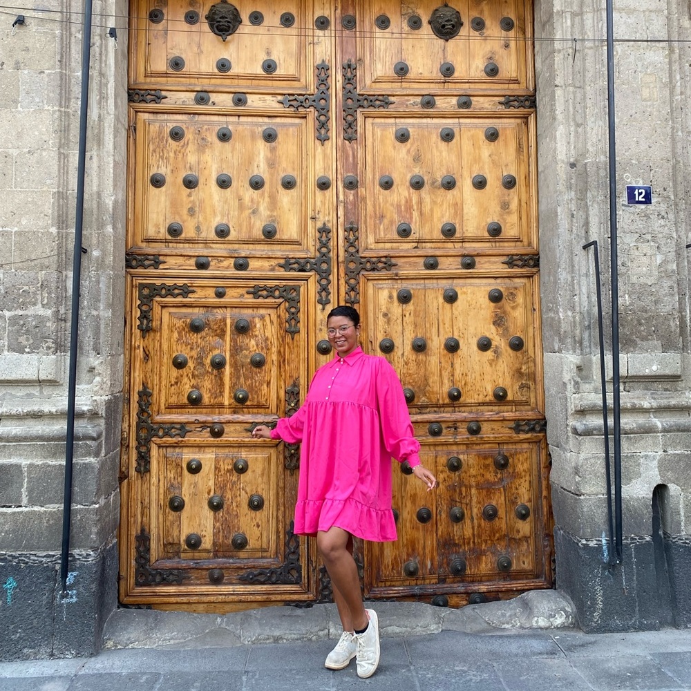 Long sleeve Fuscia shirt dress